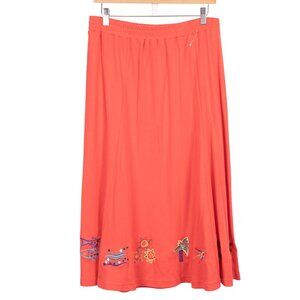 Eminent Sportswear Pink Coral Skirt L Womens Embroidery Elastic Waist Summer